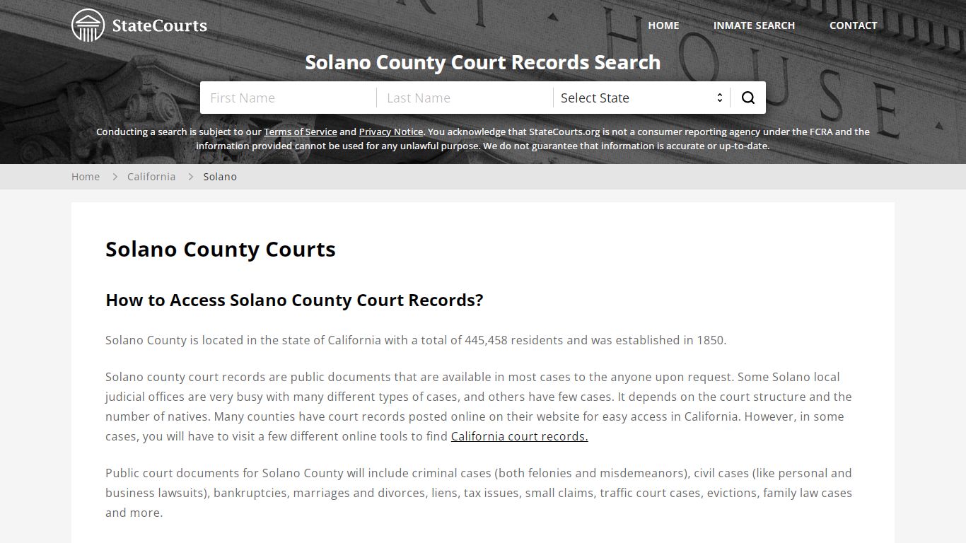 Solano County, CA Courts - Records & Cases - StateCourts