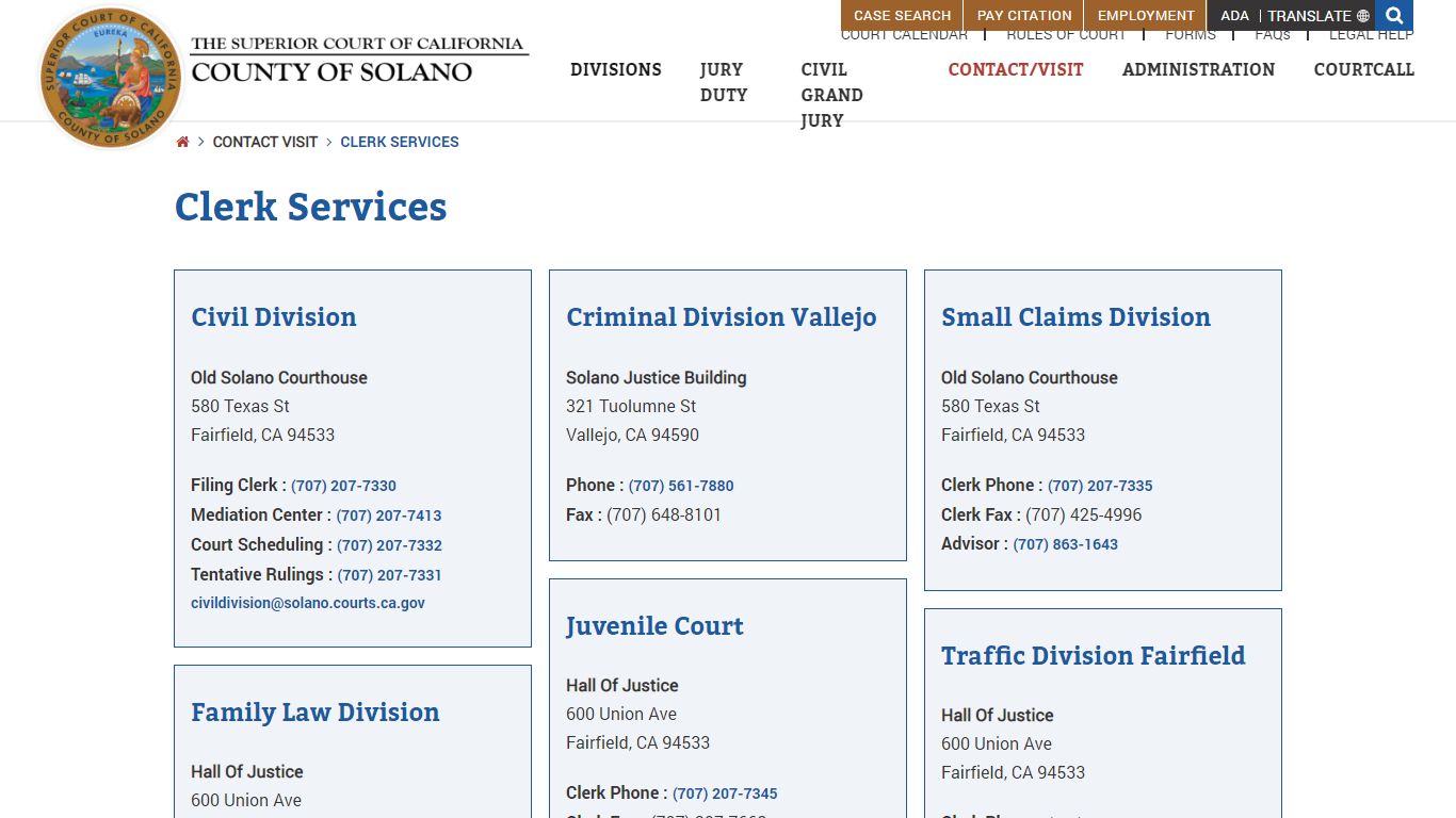 Clerk Services - Solano County Superior Court